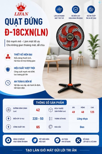 Quạt Đứng Công Nghiệp Lồng Nhựa Đ-18CXN(LN)