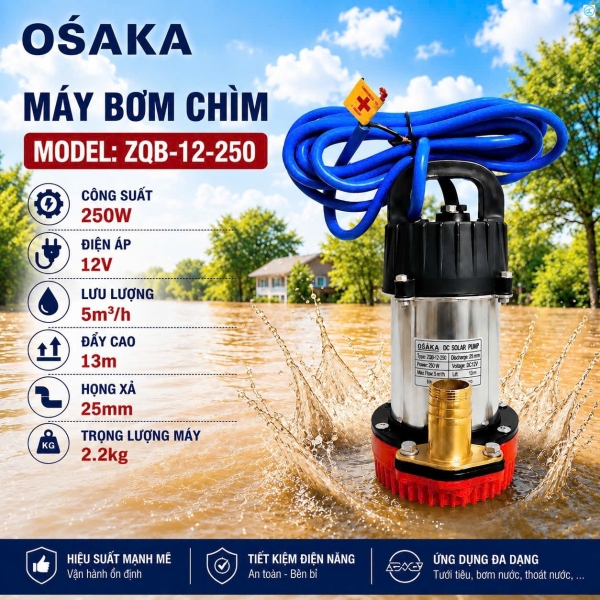 MÁY BƠM CHÌM CÁNH INOX OSAKA 12V/24V - 250W/300W ZQB5-12-250/ZQB5-24-300