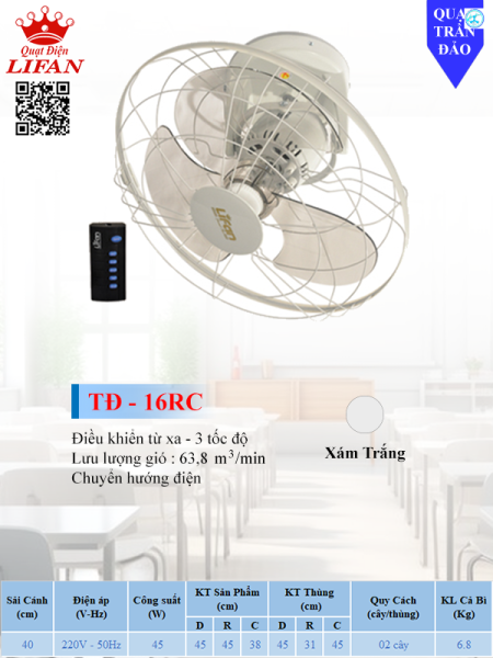 QUẠT ĐẢO TRẦN LIFAN TD-16RC REMOTE