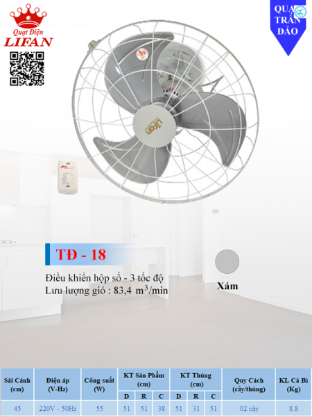 QUẠT TRẦN ĐẢO LIFAN TD-18